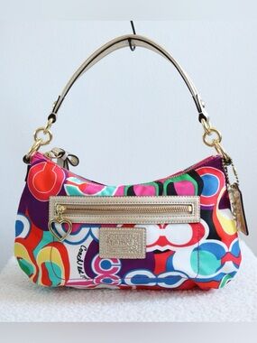 Vintage Coach Poppy Pop C Small Shoulder Bag Rainbow Gold Hardware